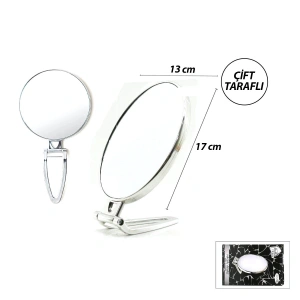 OVAL - GÜMÜŞ 6.5 INC=16.5X13CM MAKYAJ AYNASI ÇİFT TARAFLI KATLANIR AYAKLI (5047)