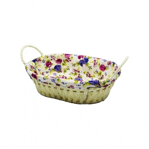 OVAL RENKLİ BEZLİ HASIR EKMEK SEPETİ (5047)