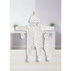 Pamuklu Mor Kalpli 5’li Yenidoğan Hastane Çıkışı Seti | Organik Kız Bebek Zıbın Takımı