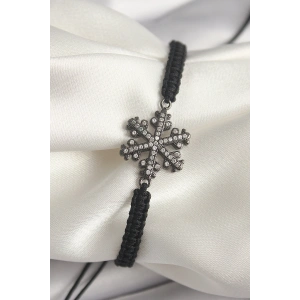 Pirinç Füme Renk Zirkon Taşlı Kar Tanesi Figür Makrome Asansörlü Model Kadın Bileklik