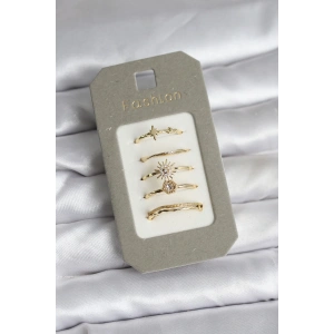 Pirinç Gold Renk 5li Yüzük Seti