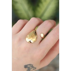 Pirinç Gold Renk Ayarlanabilir İri Bombeli Yüzük