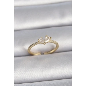 Pirinç Gold Renk Ayarlanabilir Zirkon Taşlı Kalp Model Kadın Yüzük