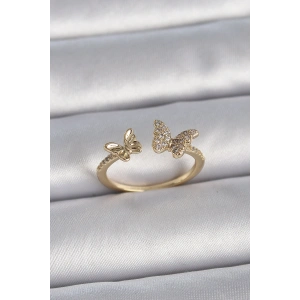 Pirinç Gold Renk Ayarlanabilir Zirkon Taşlı Kelebek Model Kadın Yüzük