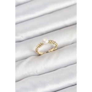 Pirinç Gold Renk Göbek İnci Model Kadın Yüzük