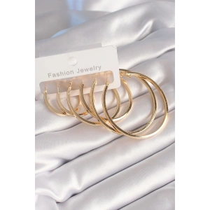 Pirinç Gold Renk Halka Model Kadın Küpe Seti