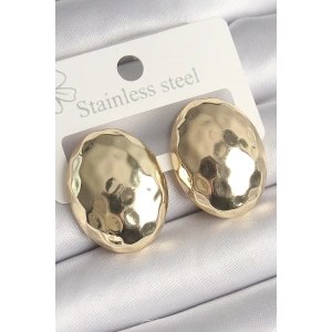 Pirinç Gold Renk İşlemeli Bombe Oval Model Kadın Küpe