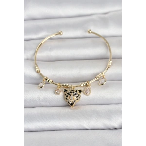Pirinç Gold Renk Leopar Detaylı Charmlı Kadın Bileklik
