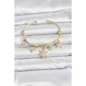 Pirinç Gold Renk Lotus Detay Charmlı Kadın Bileklik