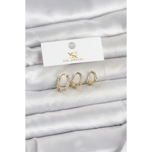 Pirinç Gold Renk Nazarlı Model 3lü Kadın Küpe