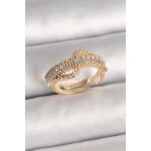 Pirinç Gold Renk Su Yolu Zirkon Taşlı Ayarlanabilir Model Kadın Yüzük