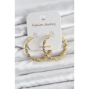 Pirinç Gold Renk Tırtıklı Halka Model Kadın Küpe