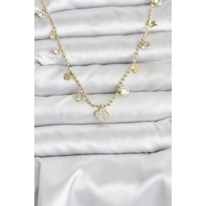 Pirinç Gold Renk Yonca Model Kadın Kolye