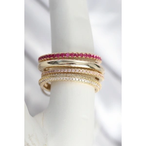 Pirinç Gold Renk Zirkon Taşlı 3Lü Kadın Yüzük