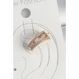 Pirinç Gold Renk Zirkon Taşlı 3Lü Sıralı Model Kadın Kıkırdak Küpe