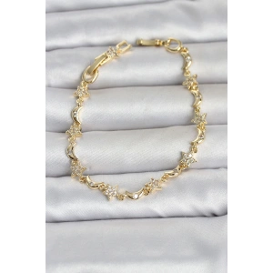 Pirinç Gold Renk Zirkon Taşlı Ay ve Yıldız Model Kadın Bileklik