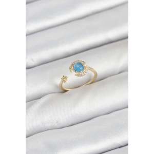 Pirinç Gold Renk Zirkon Taşlı Ay Yıldız Kadın Yüzük