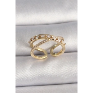 Pirinç Gold Renk Zirkon Taşlı Ayarlanabilir Kadın Yüzük
