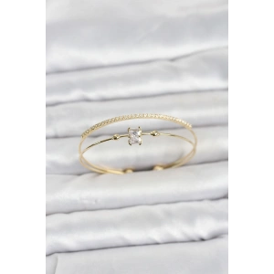 Pirinç Gold Renk Zirkon Taşlı Baget Model Kadın Bileklik