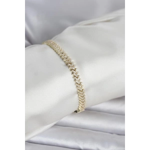 Pirinç Gold Renk Zirkon Taşlı Çavuş Model Kadın Bileklik