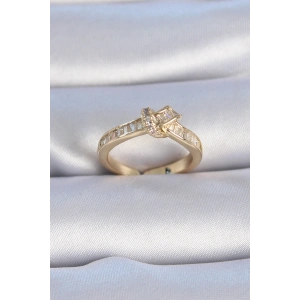 Pirinç Gold Renk Zirkon Taşlı Düğüm Model Kadın Yüzük