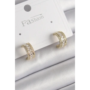 Pirinç Gold Renk Zirkon Taşlı Halka Model Kadın Küpe