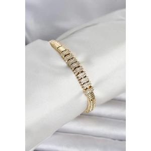Pirinç Gold Renk Zirkon Taşlı Kadın Bileklik