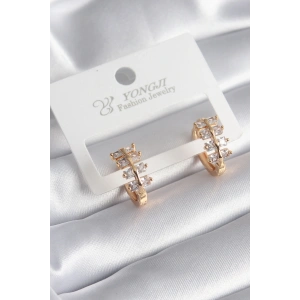 Pirinç Gold Renk Zirkon Taşlı Kadın Küpe