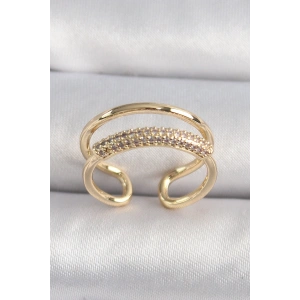 Pirinç Gold Renk Zirkon Taşlı Kadın Yüzük