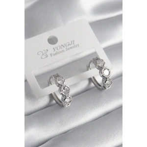 Pirinç Gold Renk Zirkon Taşlı Kalp Detay Kadın Küpe