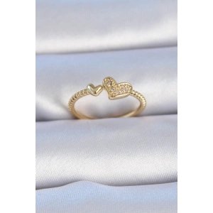 Pirinç Gold Renk Zirkon Taşlı Kalp Model Kadın Yüzük