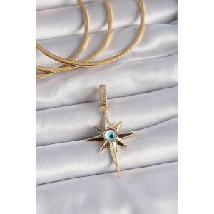 Pirinç Gold Renk Zirkon Taşlı Kutup Yıldızı Nazar Boncuk Detay Ajda Charm