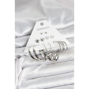 Pirinç Gümüş Renk 6 Çift Kadın Küpe Seti