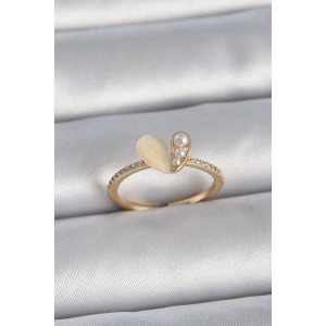 Pirinç Gümüş Renk Ayarlanabilir Zirkon Taşlı Beyaz Mineli Kalp Model Kadın Yüzük