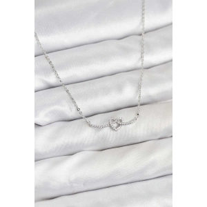 Pirinç Gümüş Renk Düğüm Kalp Model Kadın Kolye