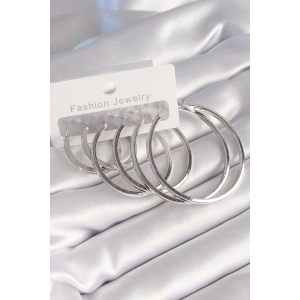 Pirinç Gümüş Renk Halka Model Kadın Küpe Seti