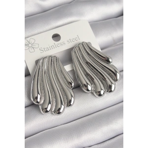 Pirinç Gümüş Renk İşlemeli İstiridye Model Kadın Küpe