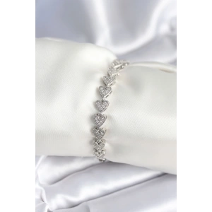 Pirinç Gümüş Renk Kalp Model Kadın Bileklik