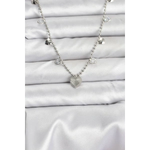 Pirinç Gümüş Renk Kalp Model Kadın Kolye