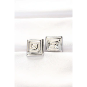 Pirinç Gümüş Renk Kare Form Küpe