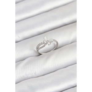 Pirinç Gümüş Renk Kelebek Zirkon Taşlı Kadın Yüzük