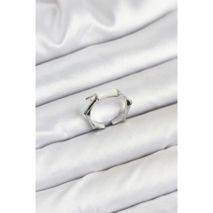 Pirinç Gümüş Renk Kemik Model Kadın Yüzük