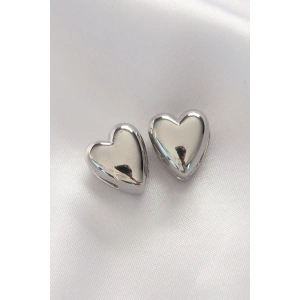 Pirinç Gümüş Renk Minimal Bombeli Kalp Küpe