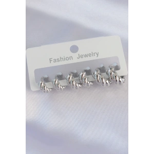 Pirinç Gümüş Renk Minimal Tırtıklı Küpe Seti