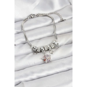 Pirinç Gümüş Renk Renkli Yıldız Charmlı Kadın Bileklik