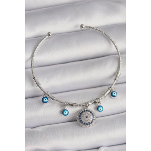 Pirinç Gümüş Renk Sallantı Zirkon Taşlı Nazar Boncuk Figür Charm Bileklik