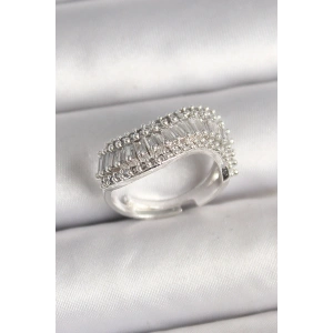 Pirinç Gümüş Renk Su Yolu Zirkon Dalga Model Ayarlanabilir Kadın Yüzük