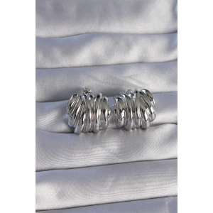 Pirinç Gümüş Renk Tırtıklı Bombe Model Küpe