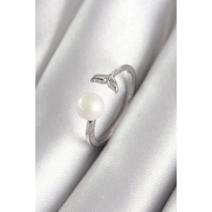 Pirinç Gümüş Renk Top İnci Figür Balık Kuyruğu Model Kadın Yüzük