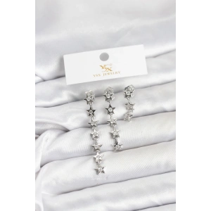 Pirinç Gümüş Renk Yıldız Model YSX Trio Küpe Seti